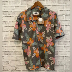 NWT!! Men’s Good Times & Sunny Days Free Planet Heather Gray Hawaiian shirt Sm